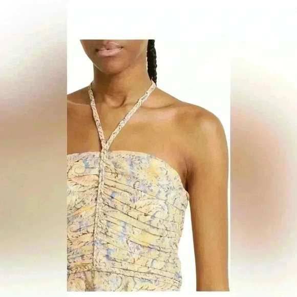 New VERONICA BEARD Arienne Paisley Silk Halter Top Yellow Size 16 - Picture 3 of 13